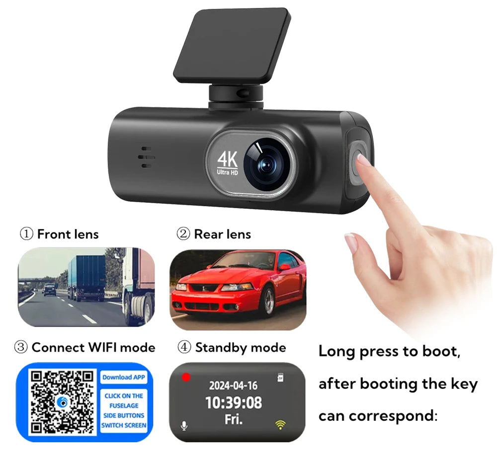 4K Dash Cam Dual Lens Driving Recorder Camera