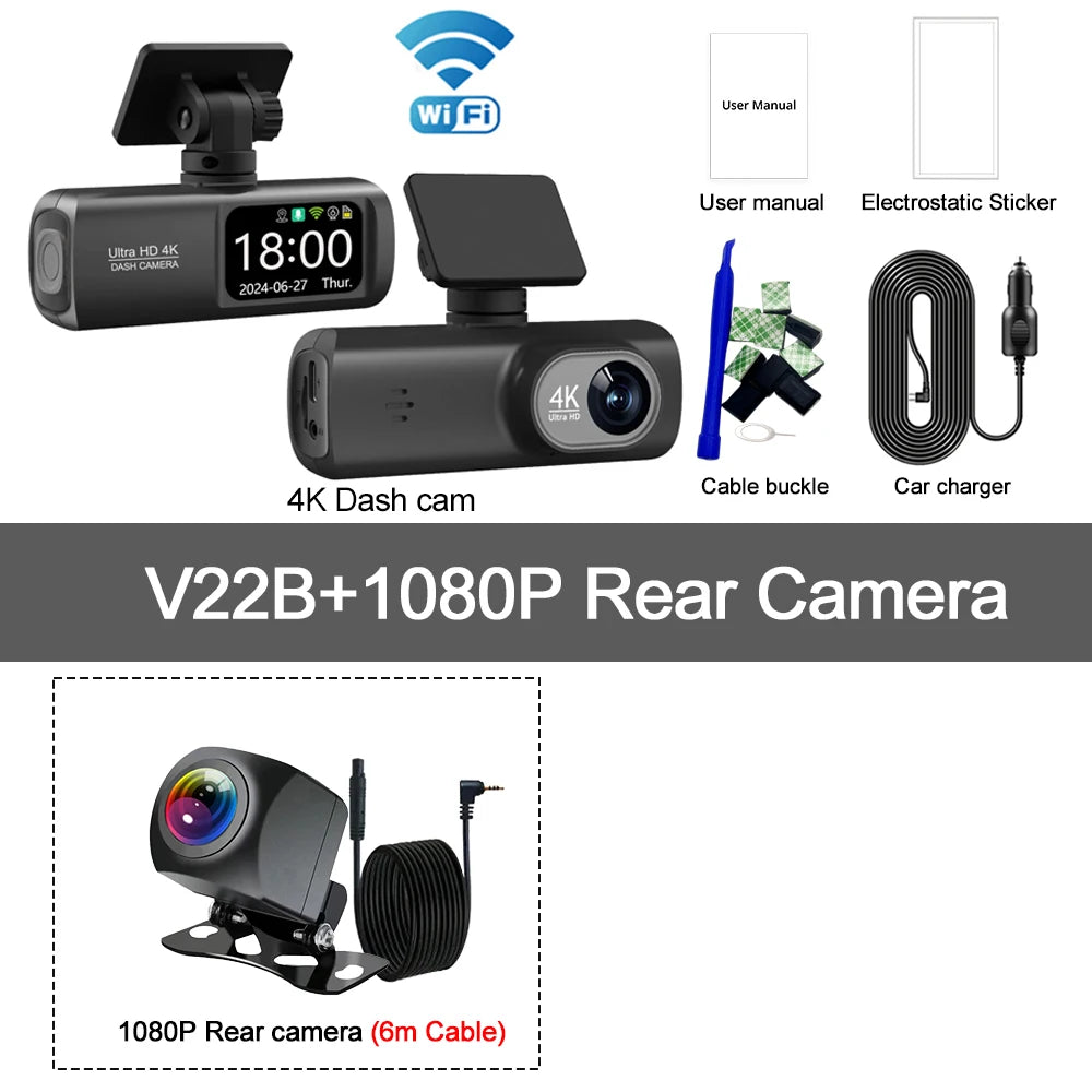 4K Dash Cam Dual Lens Driving Recorder Camera