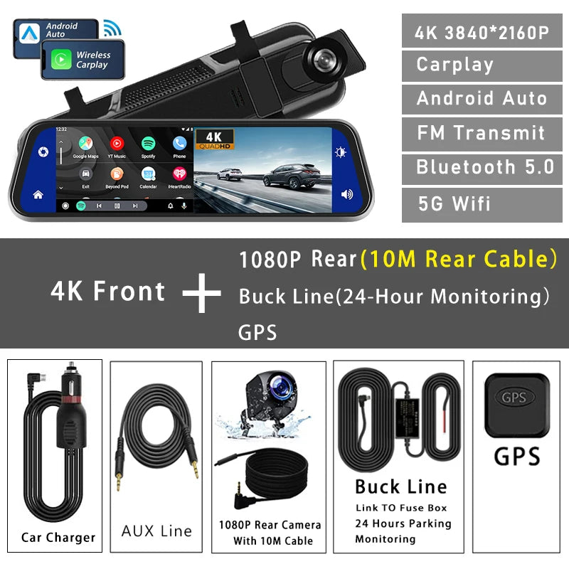 Dashcam 4K Camera with Android Auto GPS