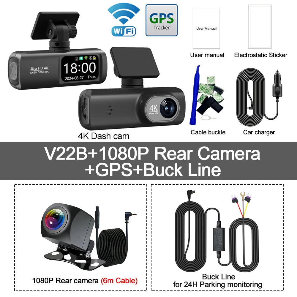 4K Dash Cam Dual Lens Driving Recorder Camera