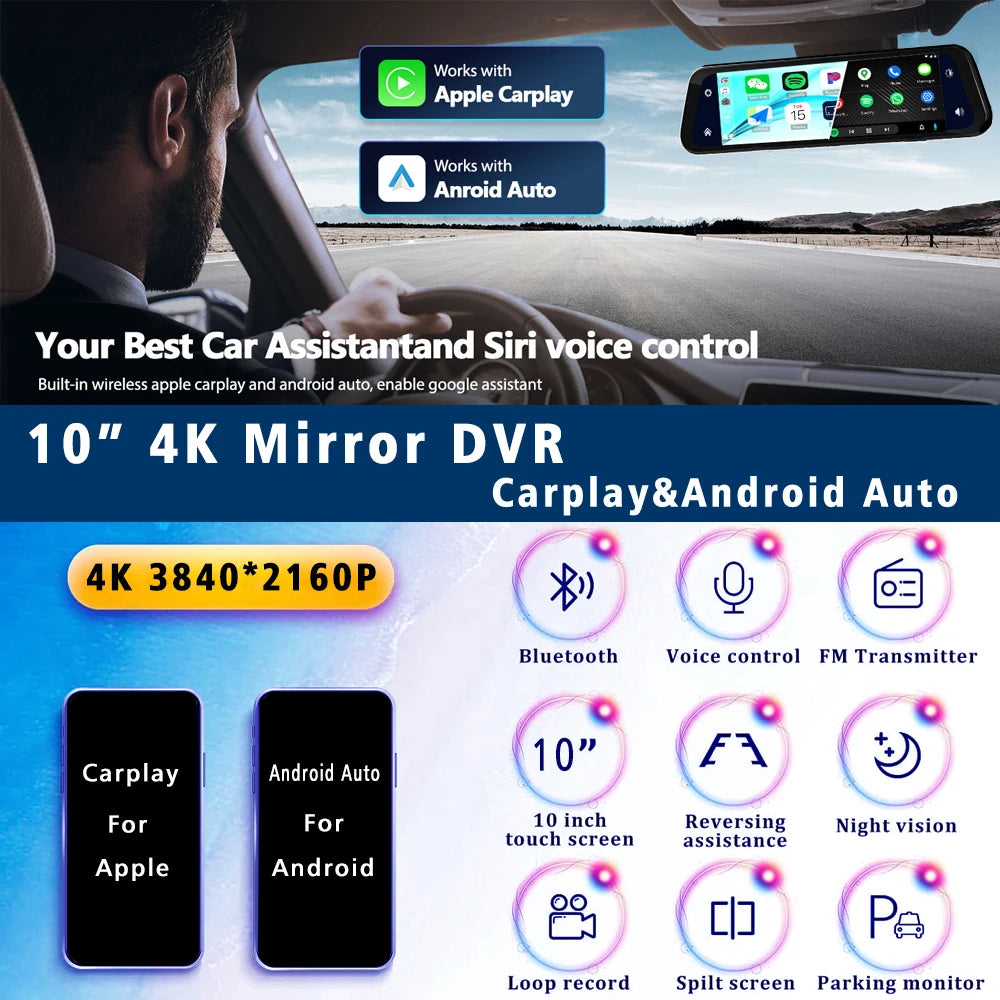 Dashcam 4K Camera with Android Auto GPS