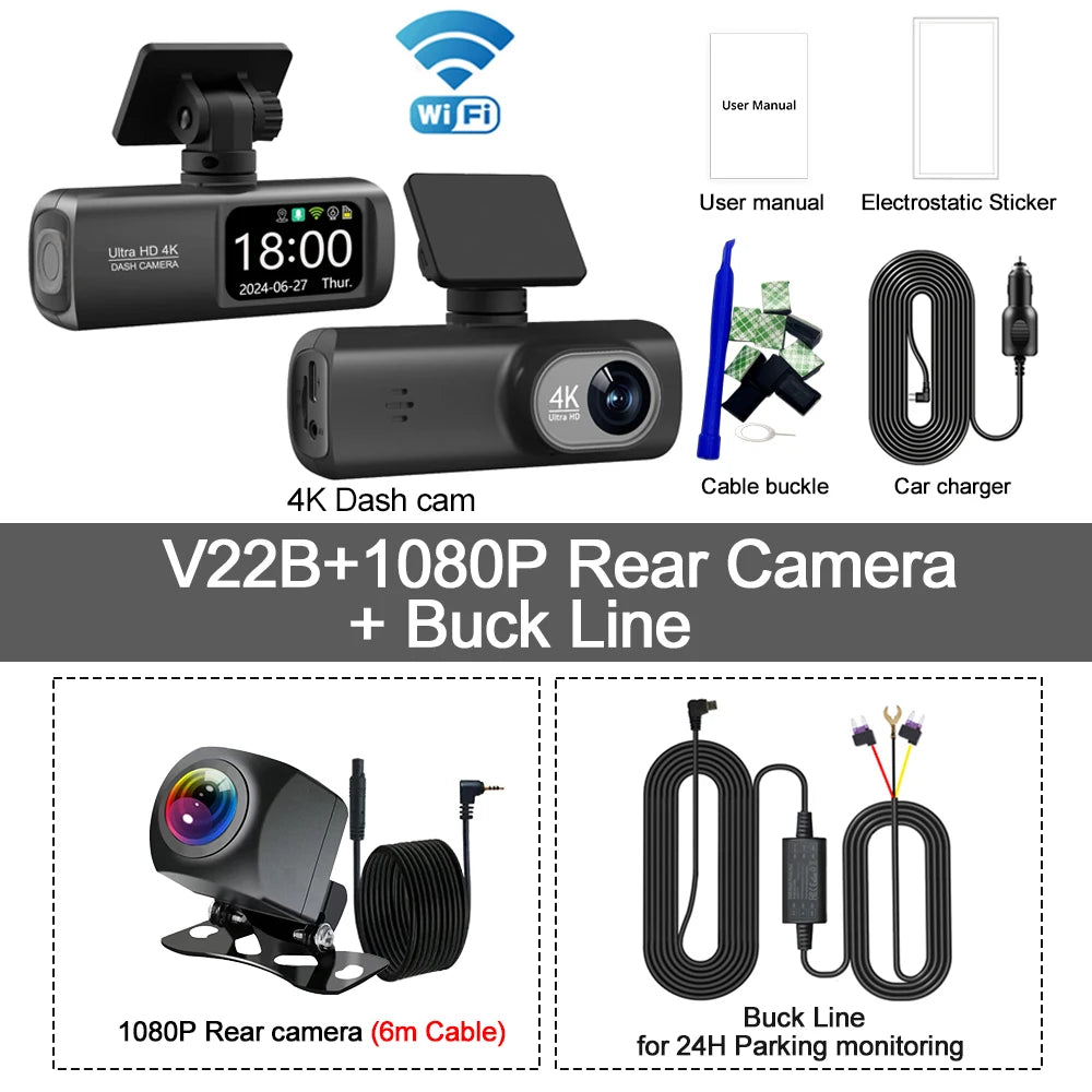 4K Dash Cam Dual Lens Driving Recorder Camera