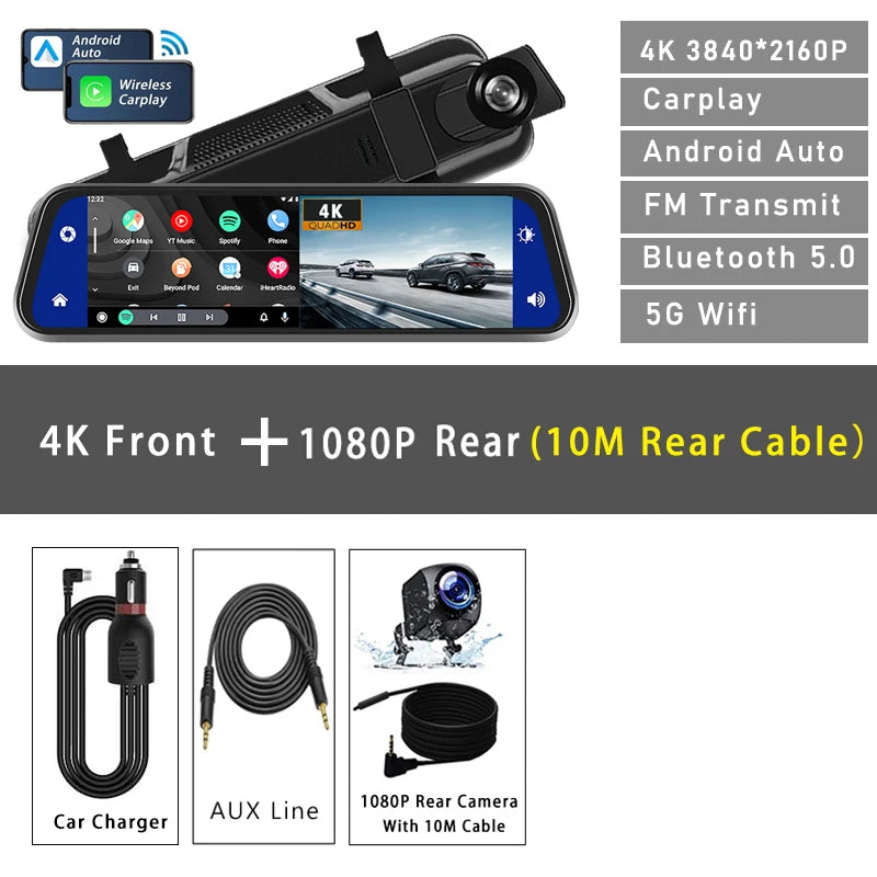 Dashcam 4K Camera with Android Auto GPS