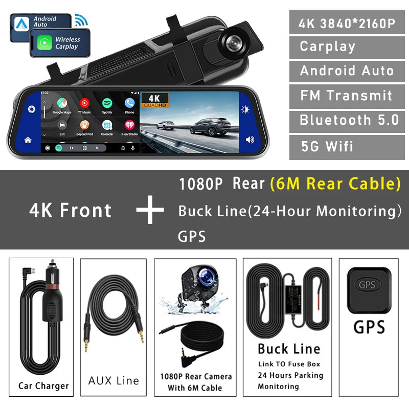 Dashcam 4K Camera with Android Auto GPS