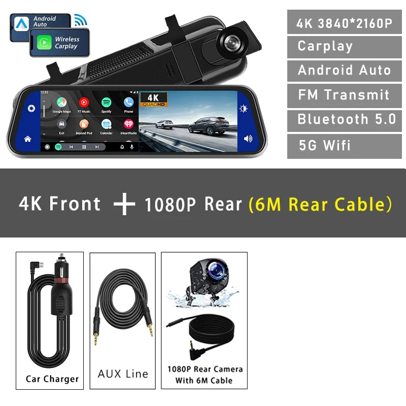 Dashcam 4K Camera with Android Auto GPS