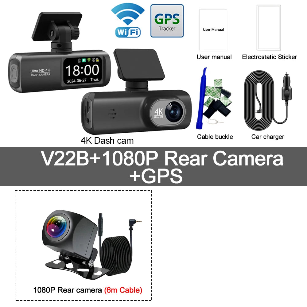 4K Dash Cam Dual Lens Driving Recorder Camera