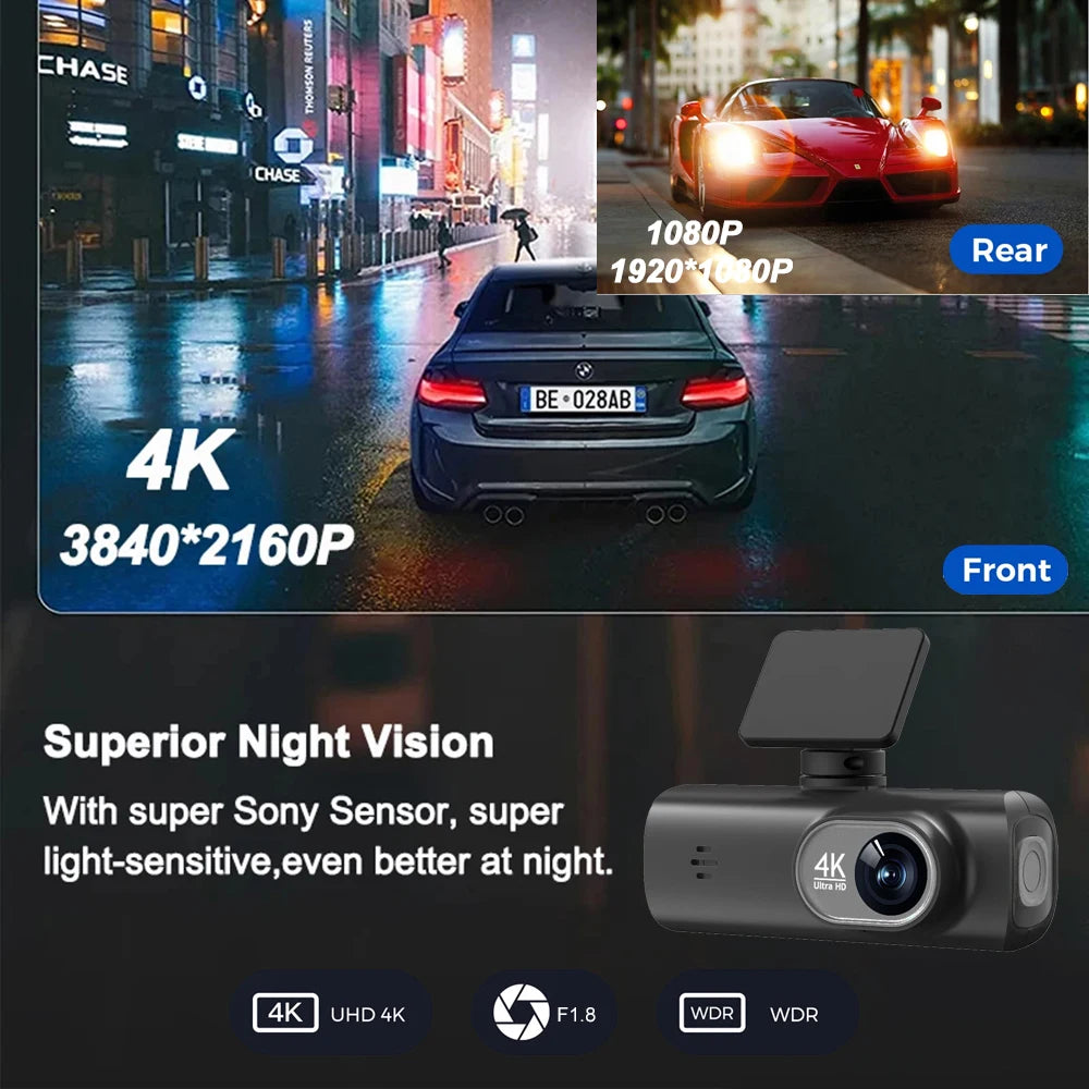 4K Dash Cam Dual Lens Driving Recorder Camera