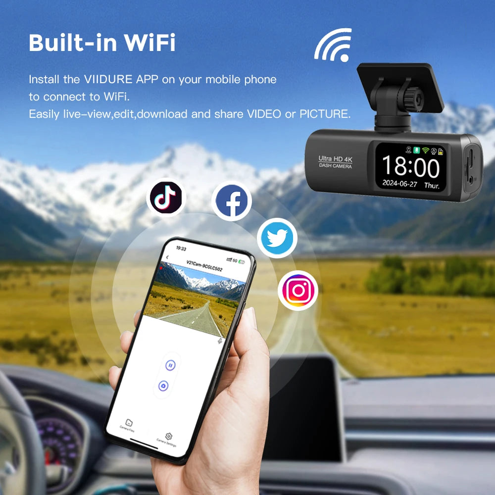 4K Dash Cam Dual Lens Driving Recorder Camera